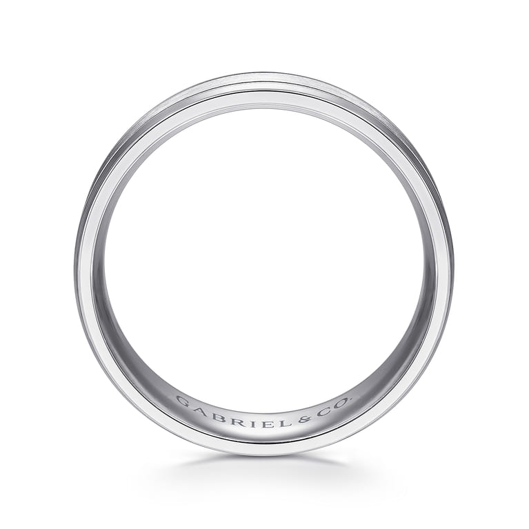 Josiah - 14K White Gold 6mm - Satin Polish Center and Milgrain Edge Men's Wedding Band - Shot 2
