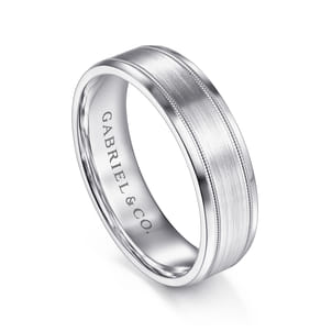 Josiah - 14K White Gold 6mm - Satin Polish Center and Milgrain Edge Men's Wedding Band