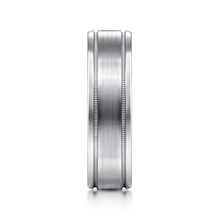 Josiah - 14K White Gold 6mm - Satin Polish Center and Milgrain Edge Men's Wedding Band - Shot 4