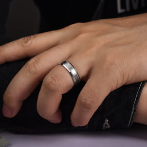 Josiah - 14K White Gold 6mm - Satin Polish Center and Milgrain Edge Men's Wedding Band