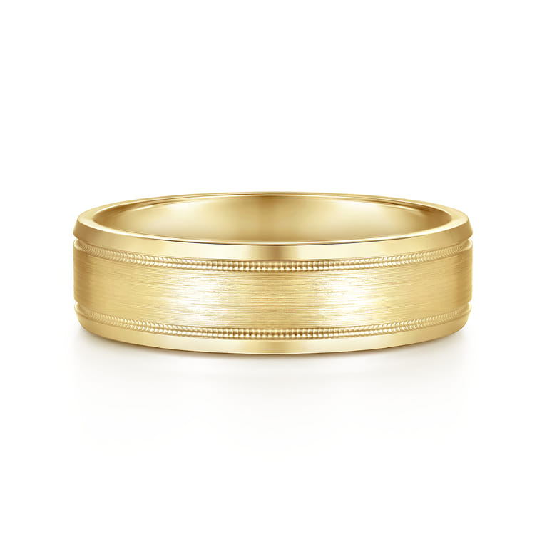 Josiah - 14K Yellow Gold 6mm - Satin Polish Center and Milgrain Edge Men's Wedding Band - Shot 1