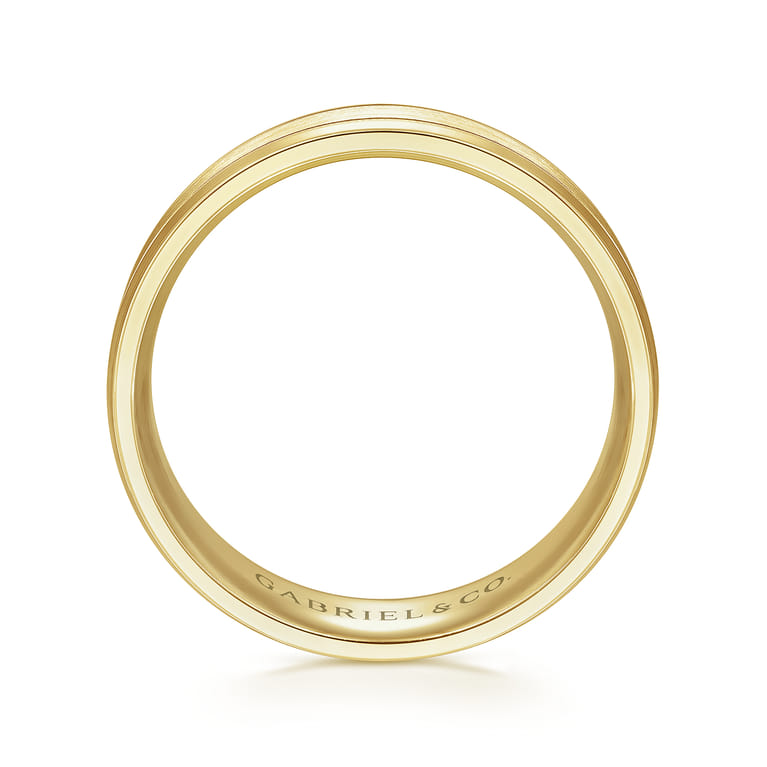 Josiah - 14K Yellow Gold 6mm - Satin Polish Center and Milgrain Edge Men's Wedding Band - Shot 2
