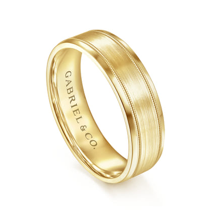 Josiah - 14K Yellow Gold 6mm - Satin Polish Center and Milgrain Edge Men's Wedding Band