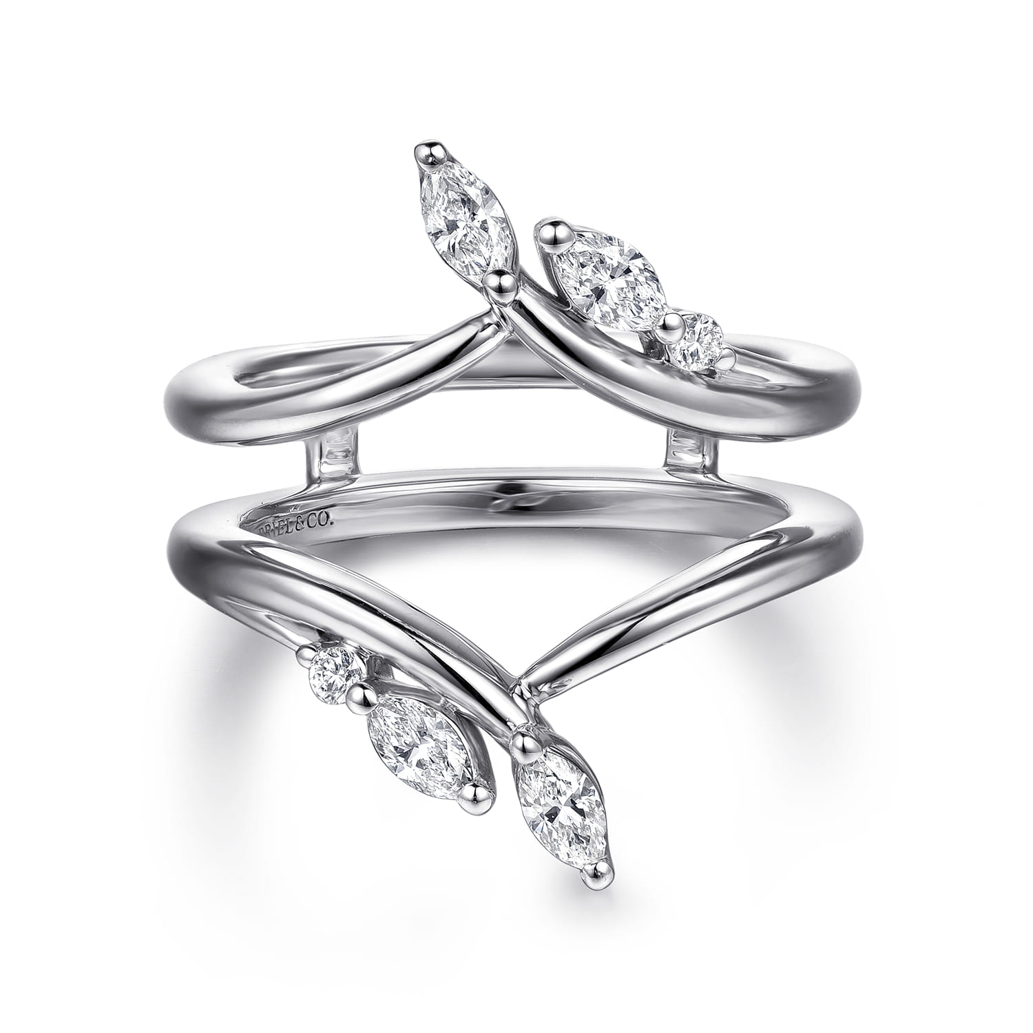 Enhancer Wedding Ring in 14k White Gold with Marquise Natural Diamond at Gabriel & Co. - Shot 1