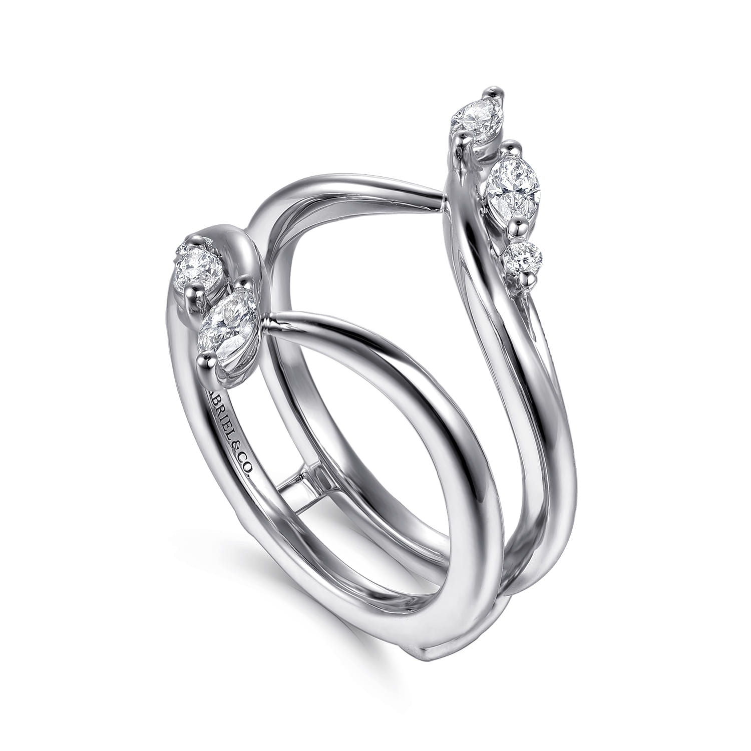 Enhancer Wedding Ring in 14k White Gold with Marquise Natural Diamond at Gabriel & Co. - Shot 3