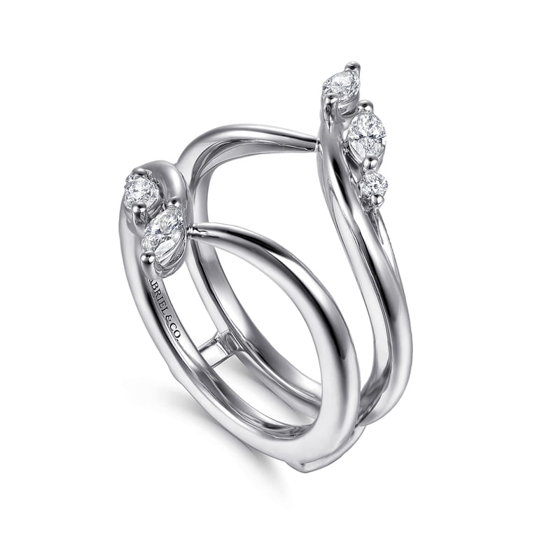 Enhancer Wedding Ring in 14k White Gold with Marquise Natural Diamond at Gabriel & Co. - Shot 3