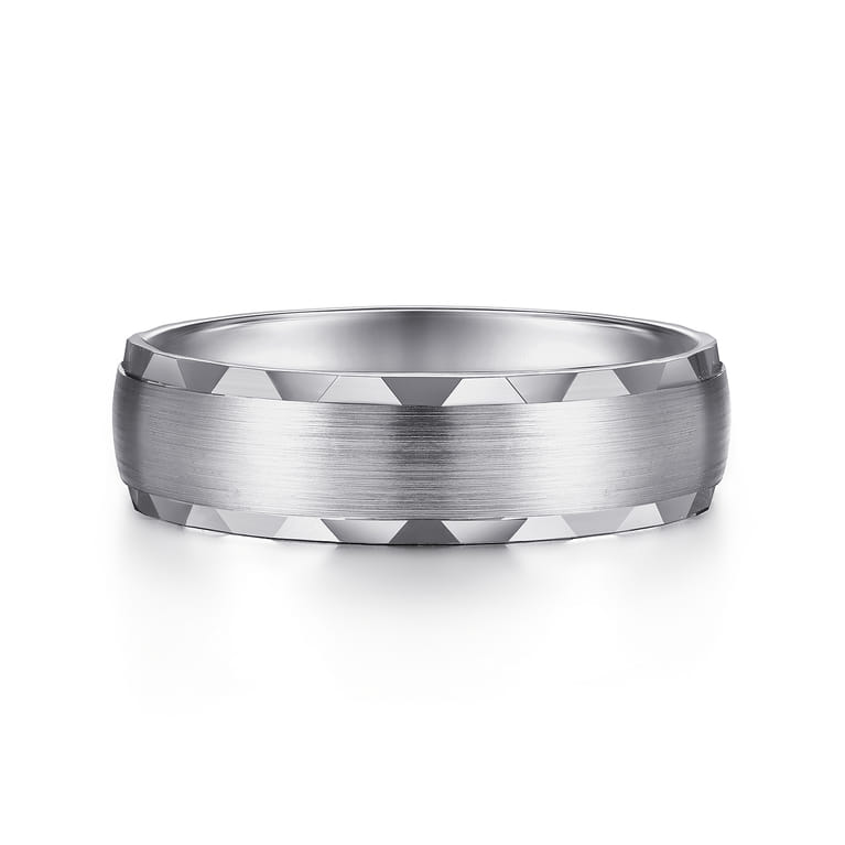 Julian - 14K White Gold 6mm - Satin Finish Men's Wedding Band with Carved Edge - Shot 1