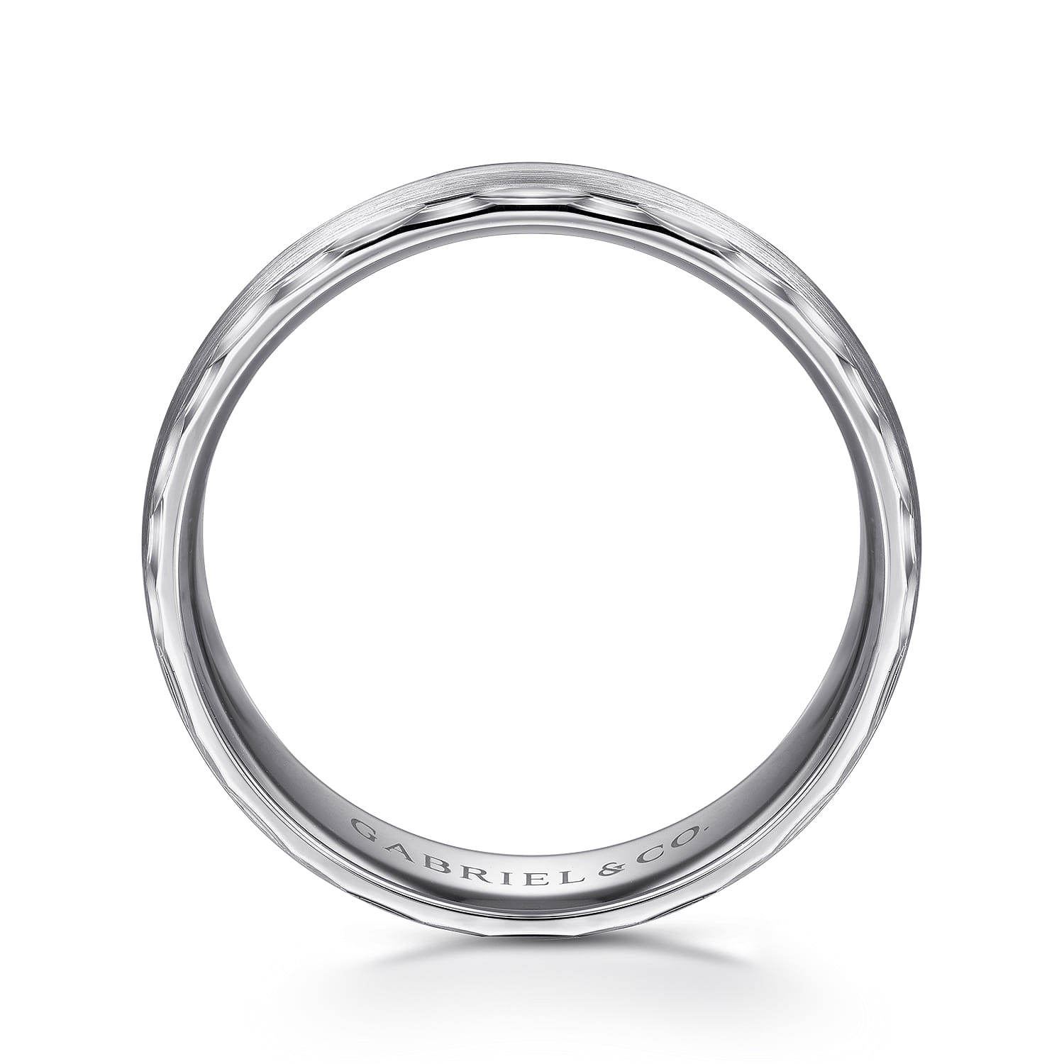 Julian - 14K White Gold 6mm - Satin Finish Men's Wedding Band with Carved Edge