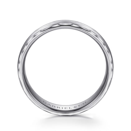 Julian - 14K White Gold 6mm - Satin Finish Men's Wedding Band with Carved Edge