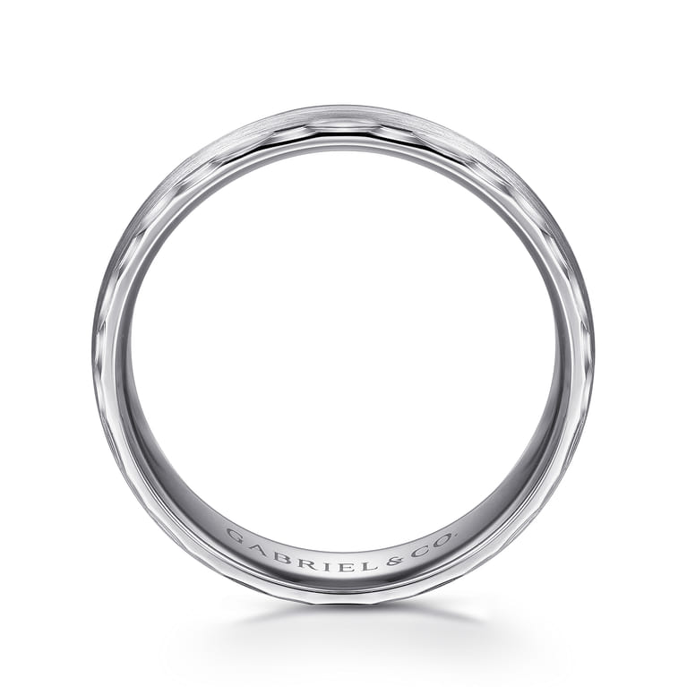 Julian - 14K White Gold 6mm - Satin Finish Men's Wedding Band with Carved Edge - Shot 2