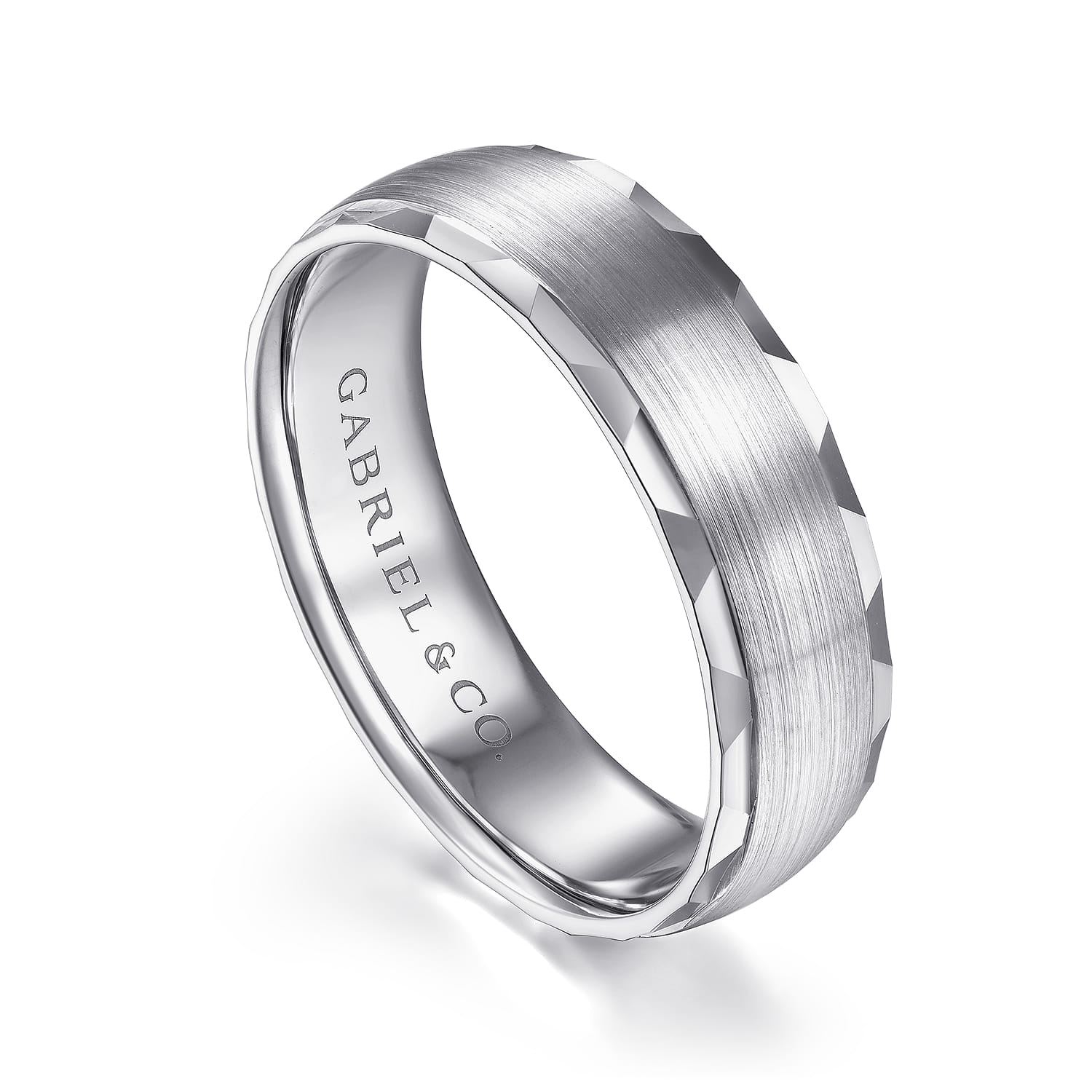 Julian - 14K White Gold 6mm - Satin Finish Men's Wedding Band with Carved Edge