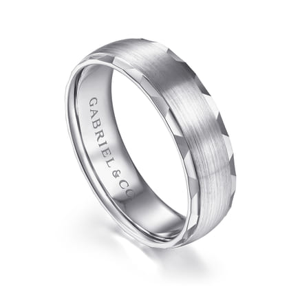 Julian - 14K White Gold 6mm - Satin Finish Men's Wedding Band with Carved Edge
