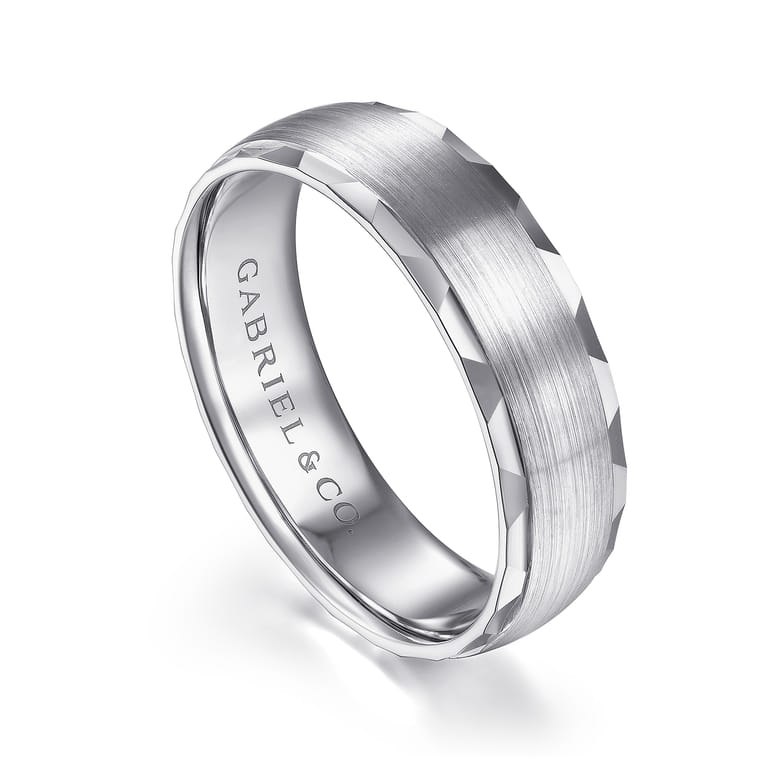 Julian - 14K White Gold 6mm - Satin Finish Men's Wedding Band with Carved Edge - Shot 3