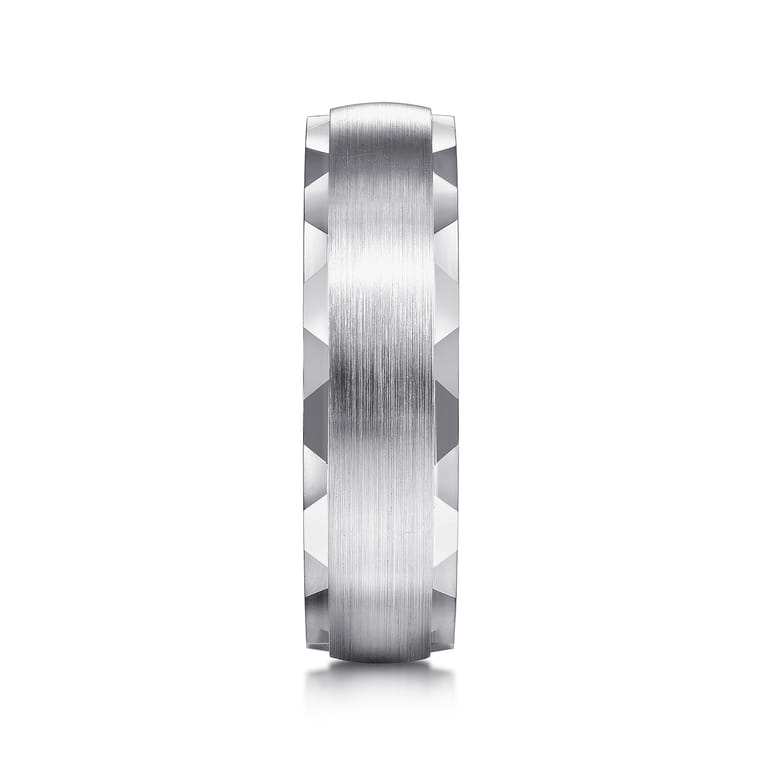 Julian - 14K White Gold 6mm - Satin Finish Men's Wedding Band with Carved Edge - Shot 4