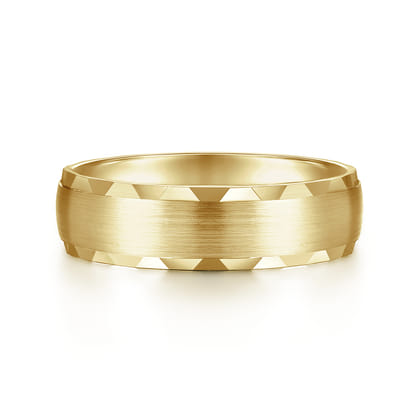 Julian - 14K Yellow Gold 6mm - Satin Finish Men's Wedding Band with Carved Edge