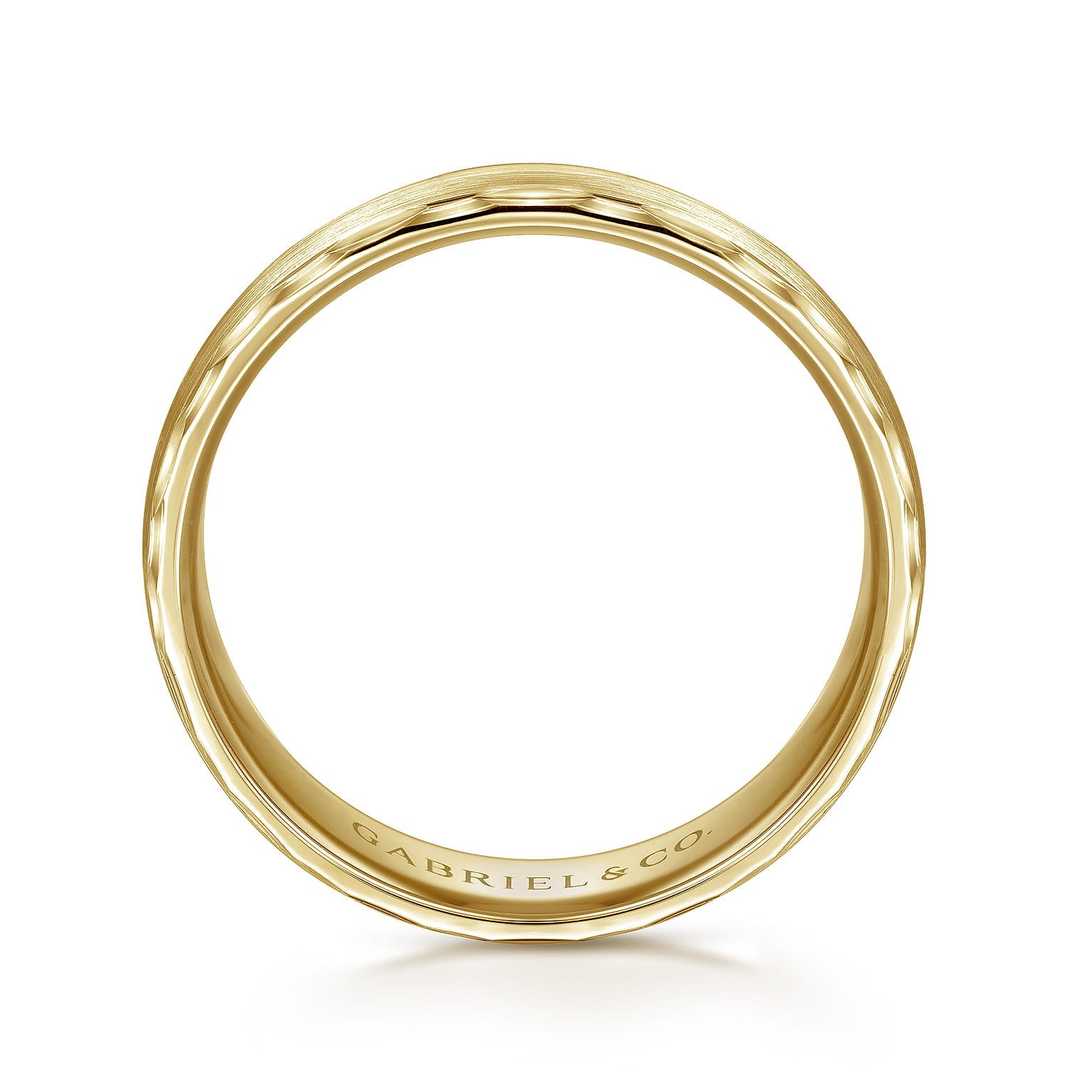 Julian - 14K Yellow Gold 6mm - Satin Finish Men's Wedding Band with Carved Edge - Shot 2