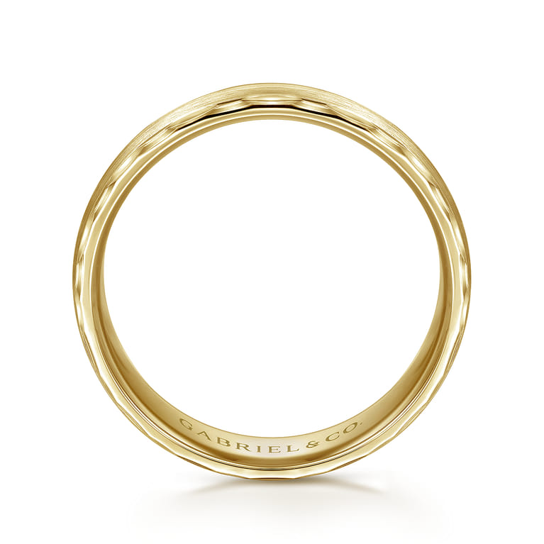 Julian - 14K Yellow Gold 6mm - Satin Finish Men's Wedding Band with Carved Edge - Shot 2