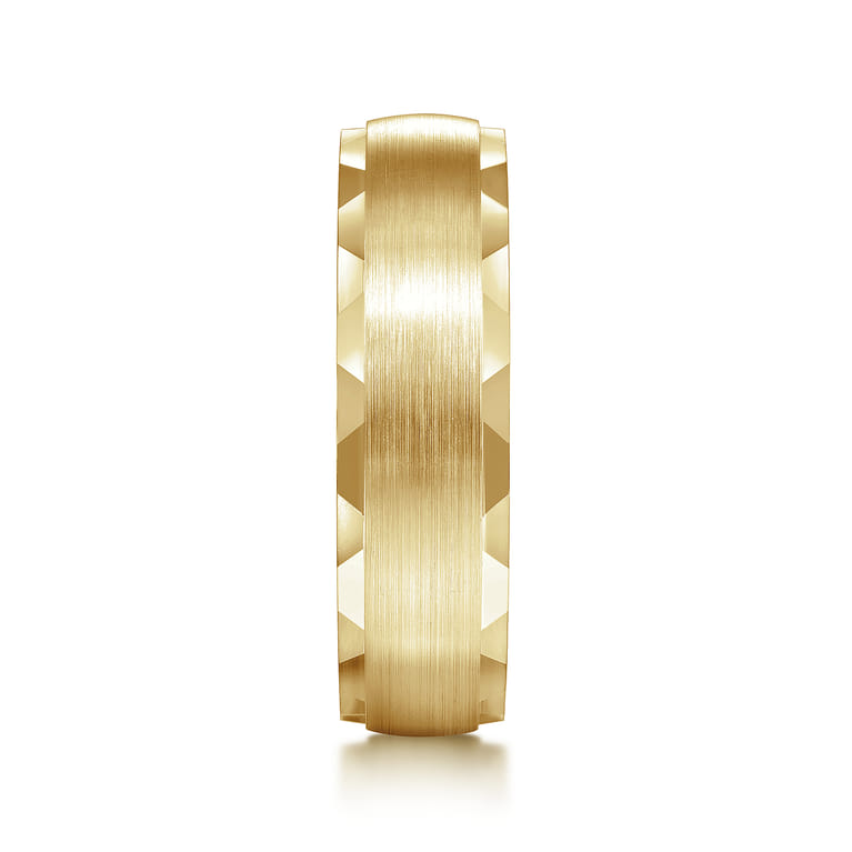 Julian - 14K Yellow Gold 6mm - Satin Finish Men's Wedding Band with Carved Edge - Shot 4