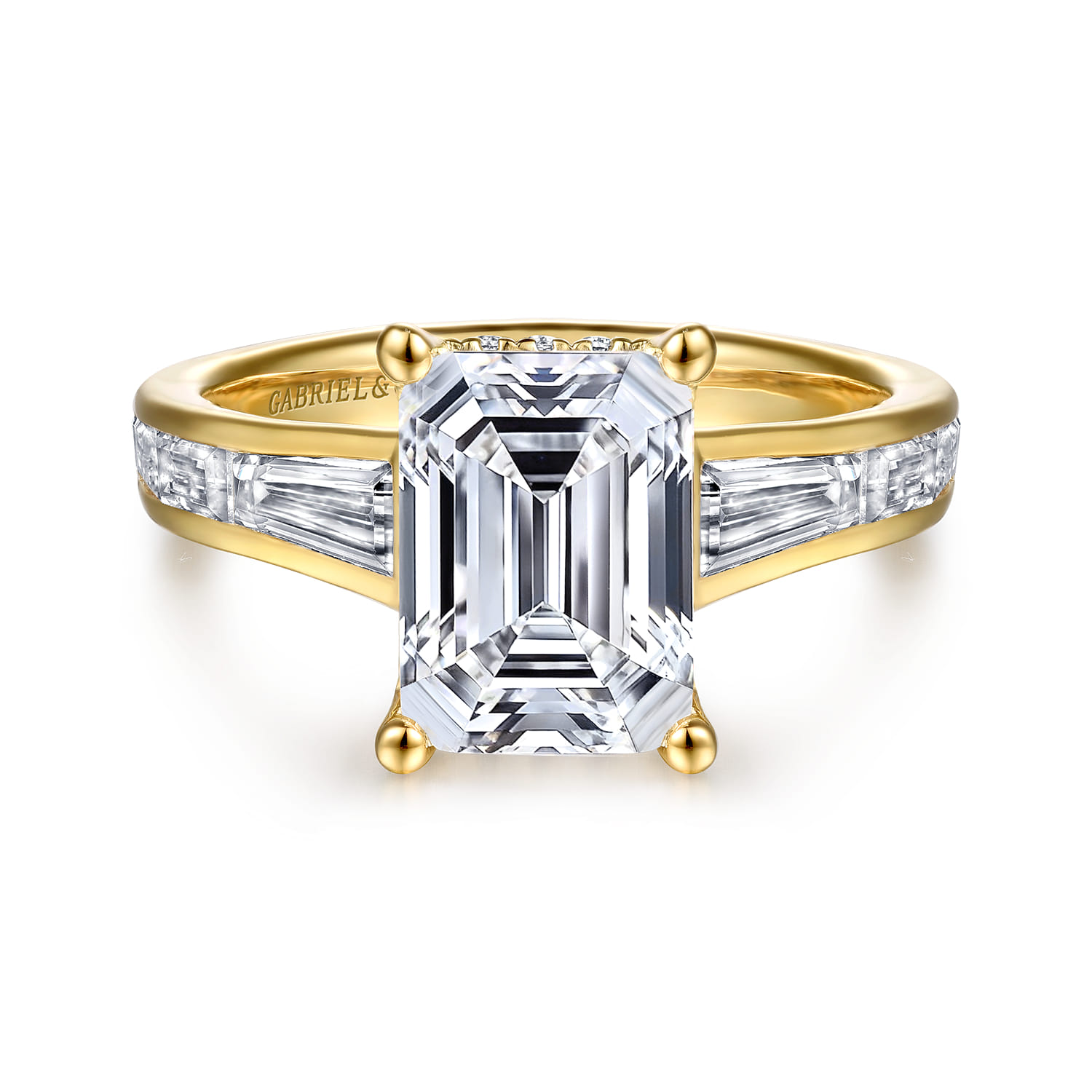 Juney - 14K Yellow Gold Channel set Baguette Emerald Cut Diamond Engagement Ring