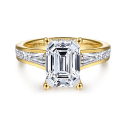 Juney - 14K Yellow Gold Channel set Baguette Emerald Cut Diamond Engagement Ring