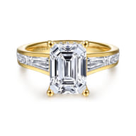 Juney - 14K Yellow Gold Channel set Baguette Emerald Cut Diamond Engagement Ring