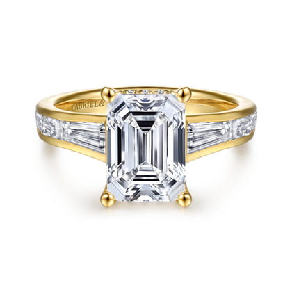 Juney - 14K Yellow Gold Channel set Baguette Emerald Cut Diamond Engagement Ring