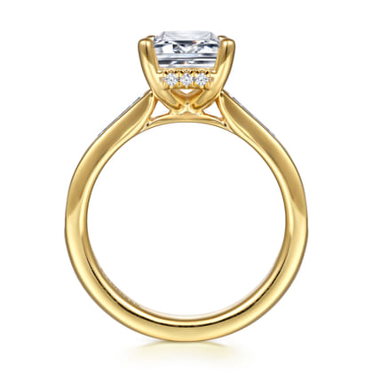Juney - 14K Yellow Gold Channel set Baguette Emerald Cut Diamond Engagement Ring