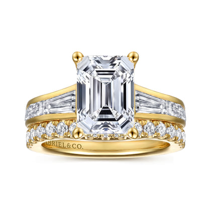 Juney - 14K Yellow Gold Channel set Baguette Emerald Cut Diamond Engagement Ring