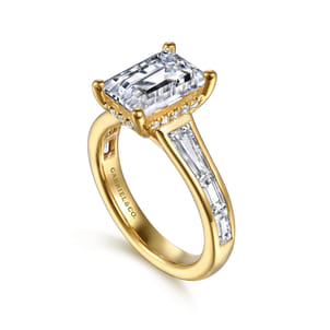 Juney - 14K Yellow Gold Emerald Cut Diamond Engagement Ring