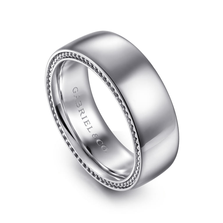 Kai - 14K White Gold 8mm - Men's Wedding Band in High Polished Finish - Shot 3