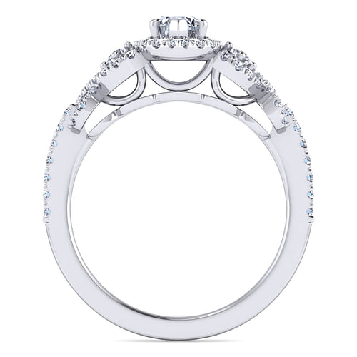 Kalinda - 14K White Gold Marquise Shape Three Stone Halo Diamond Engagement Ring - 0.43 ct - Shot 2