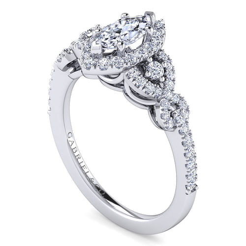 Kalinda - 14K White Gold Marquise Shape Three Stone Halo Diamond Engagement Ring - 0.43 ct - Shot 3