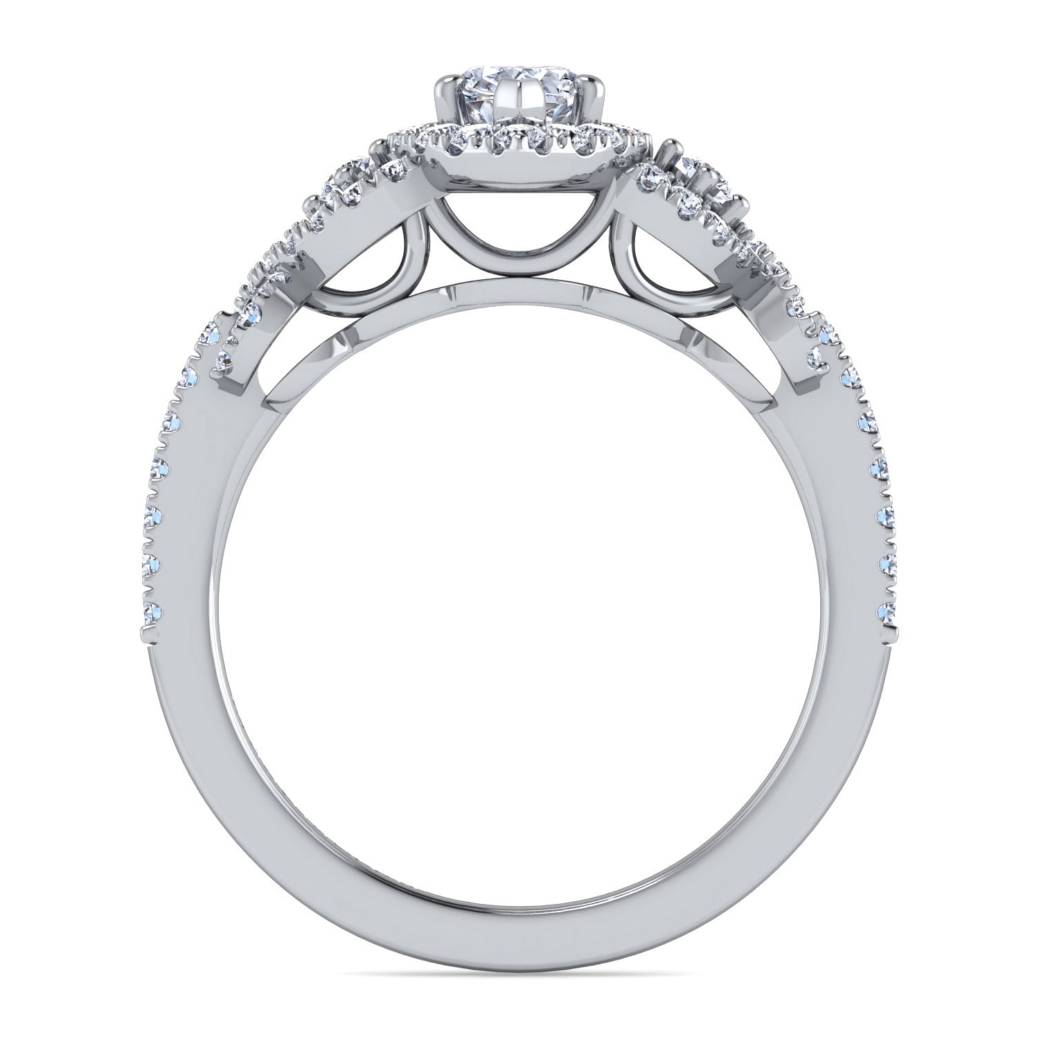Kalinda - 14K White Gold Pear Shape Three Stone Halo Diamond Engagement Ring - 0.41 ct - Shot 2