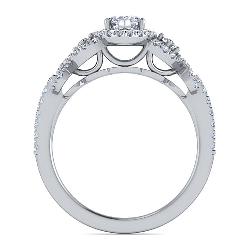 Kalinda - 14K White Gold Pear Shape Three Stone Halo Diamond Engagement Ring - 0.41 ct - Shot 2