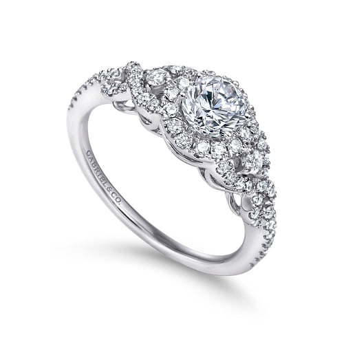 Kalinda - 14K White Gold Round Three Stone Halo Diamond Engagement Ring - 0.41 ct - Shot 3