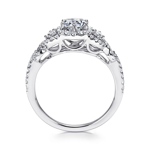 Kalinda - Platinum Round Three Stone Halo Diamond Engagement Ring - 0.41 ct - Shot 2