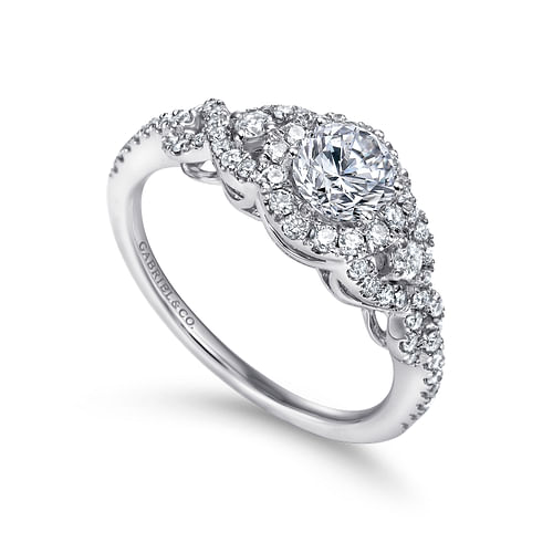 Kalinda - Platinum Round Three Stone Halo Diamond Engagement Ring - 0.41 ct - Shot 3