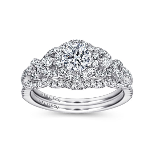 Kalinda - Platinum Round Three Stone Halo Diamond Engagement Ring - 0.41 ct - Shot 4