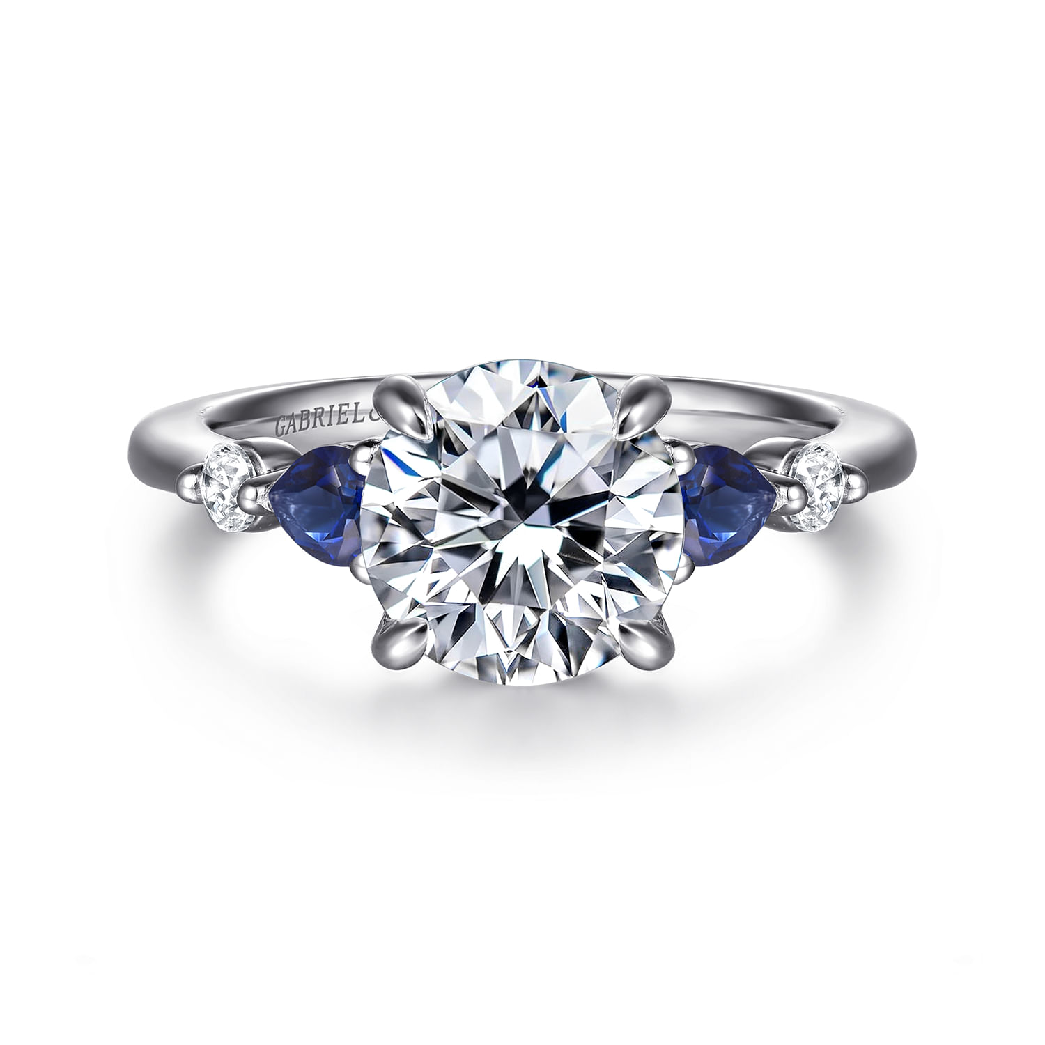 Kallie - 14K White Gold Round Diamond and Sapphire Engagement Ring