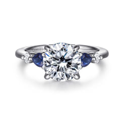 Kallie - 14K White Gold Round Diamond and Sapphire Engagement Ring