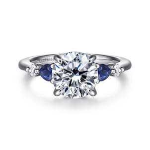 Kallie - 14K White Gold Round Diamond and Sapphire Engagement Ring