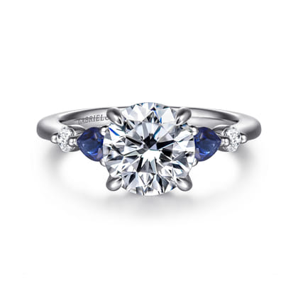 Kallie - 14K White Gold Round Diamond and Sapphire Engagement Ring