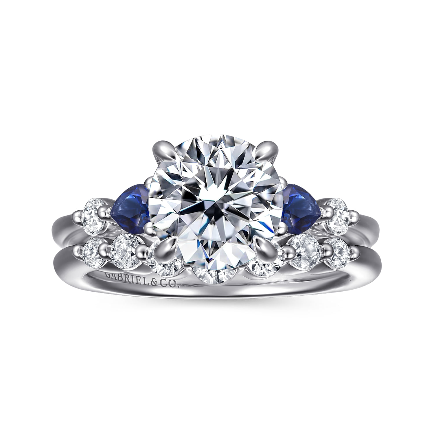 Kallie - 14K White Gold Round Diamond and Sapphire Engagement Ring