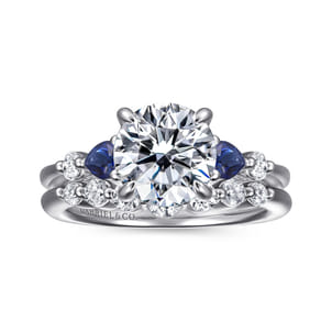 Kallie - 14K White Gold Round Diamond and Sapphire Engagement Ring