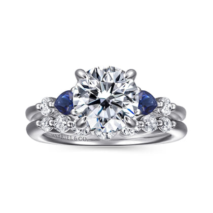 Kallie - 14K White Gold Round Diamond and Sapphire Engagement Ring