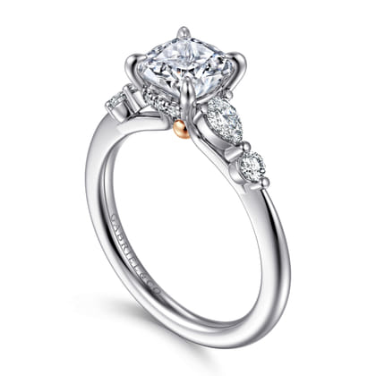 Kallie - 14K White-Rose Gold Cushion Cut Diamond Engagement Ring