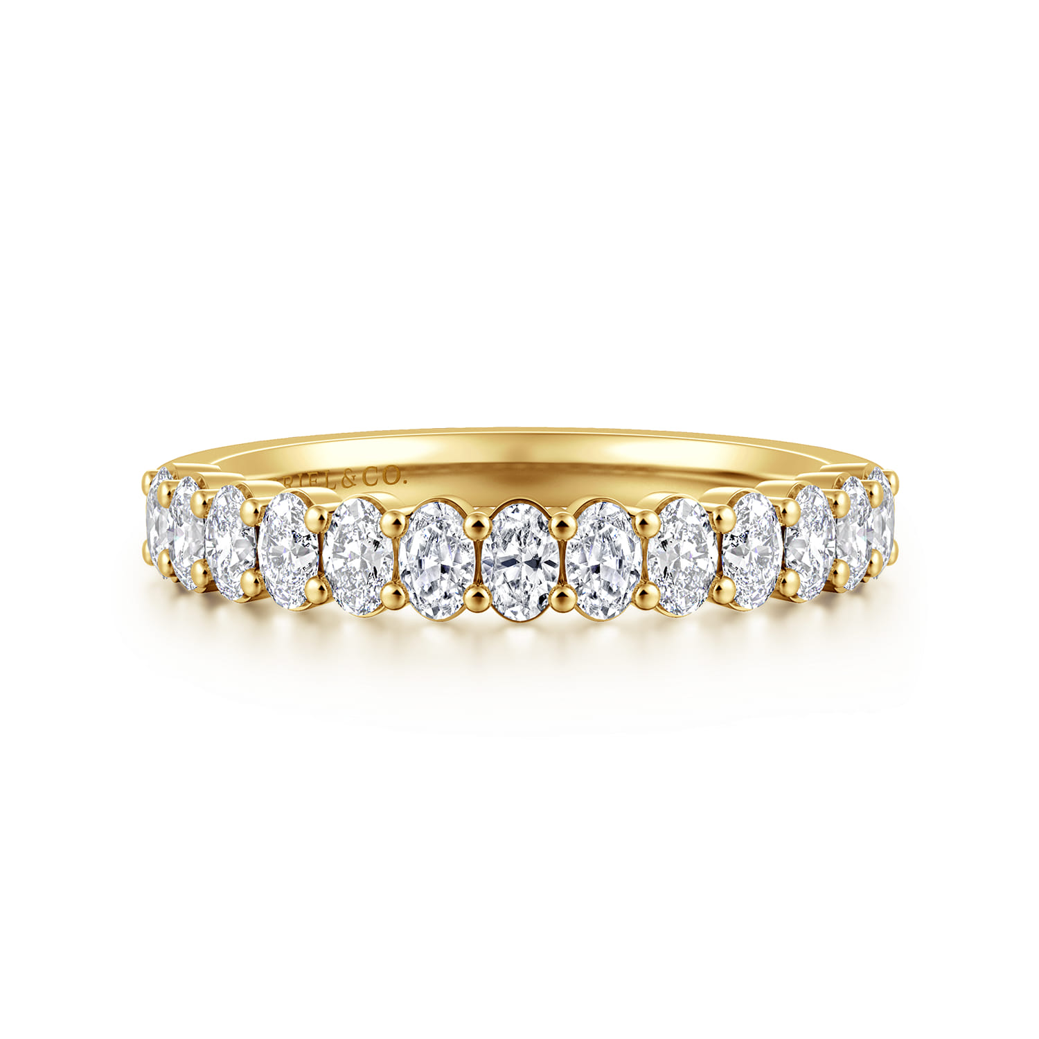 Straight Wedding Ring in 14k Yellow Gold with Oval Natural Diamond at Gabriel & Co. - Shot 1