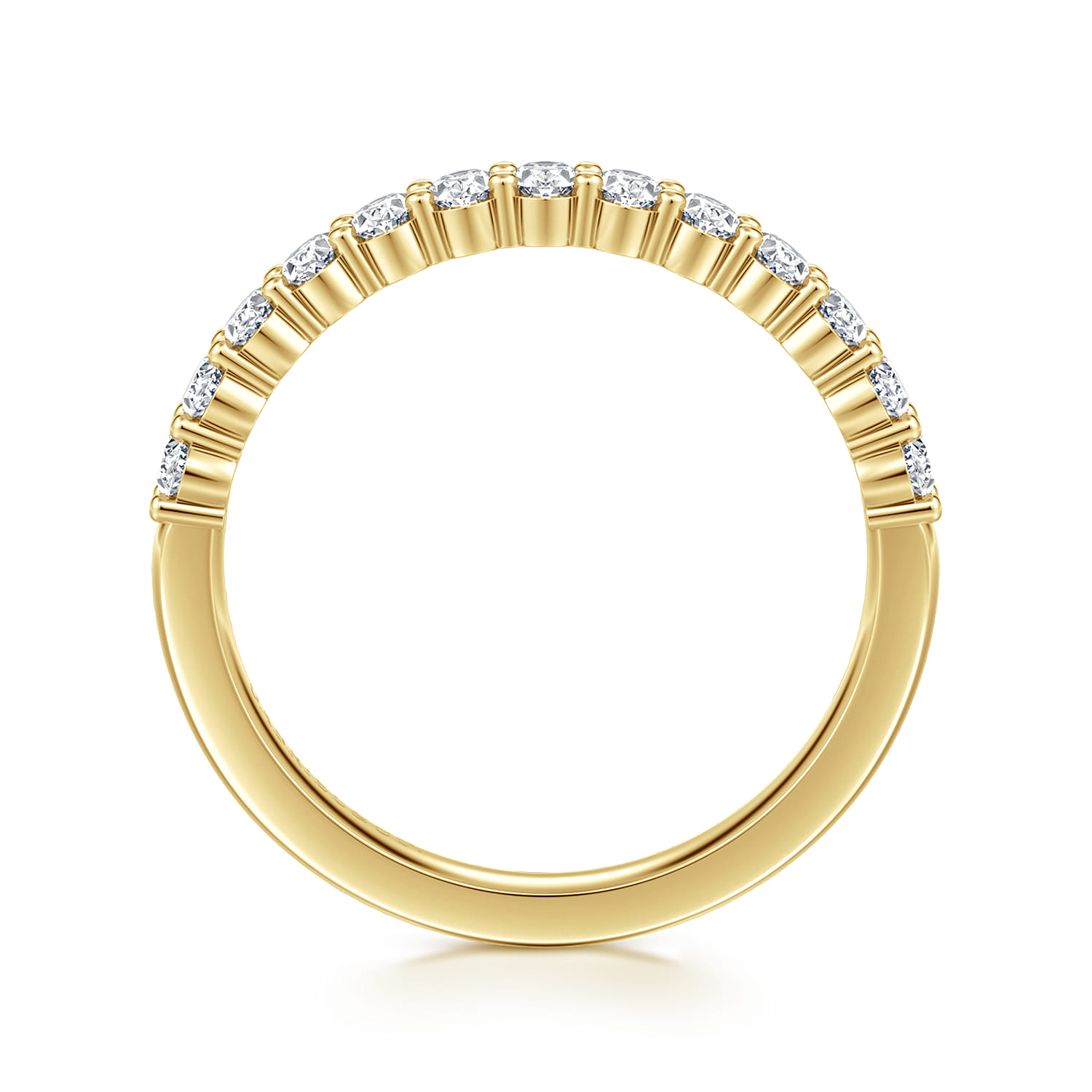 Straight Wedding Ring in 14k Yellow Gold with Oval Natural Diamond at Gabriel & Co. - Shot 2