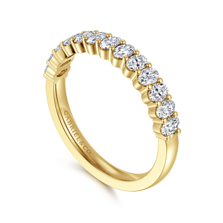 Straight Wedding Ring in 14k Yellow Gold with Oval Natural Diamond at Gabriel & Co. - Shot 3