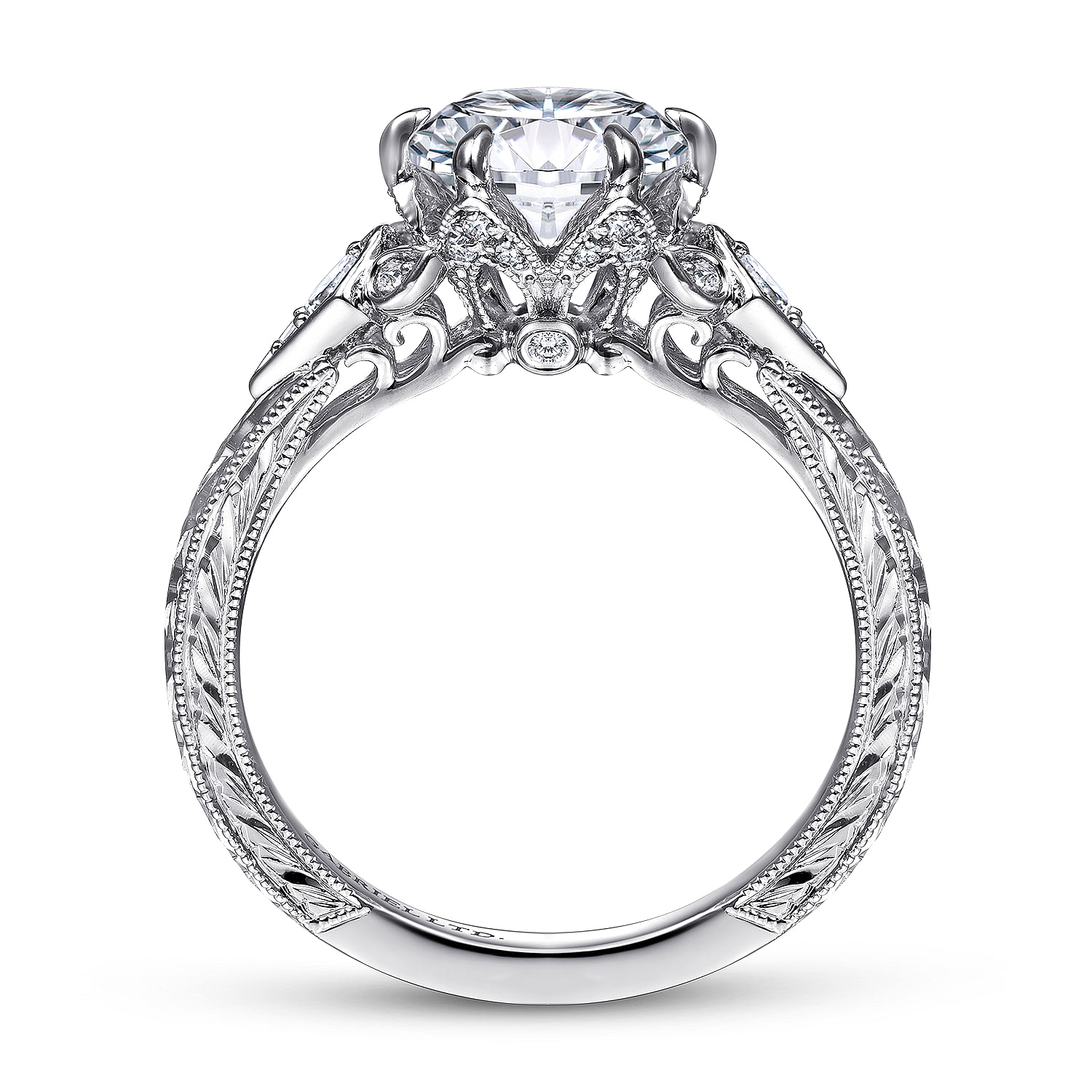 Karianne - Vintage Inspired 18K White Gold Round Diamond Channel Set Engagement Ring - 0.2 ct - Shot 2